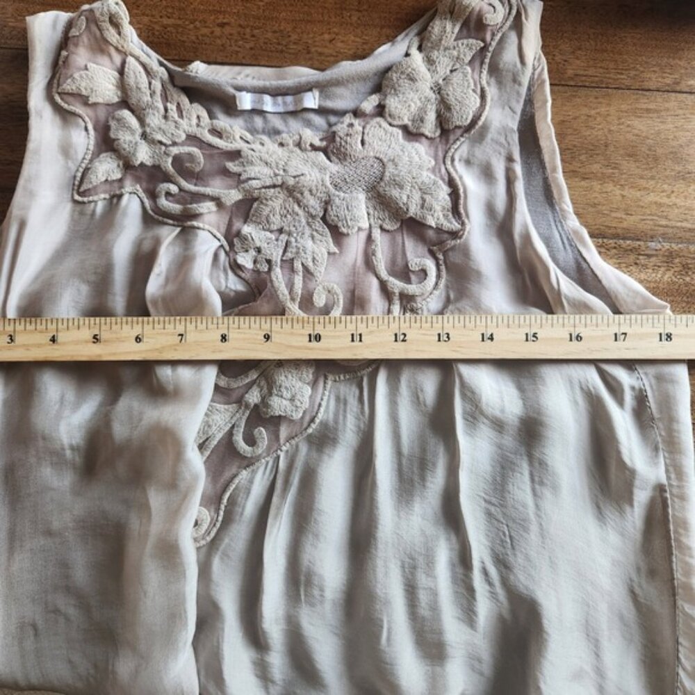 Made in Italy silk Embellished Tank Top Neutral Sheer Overlay whimsical fairy - Picture 7 of 10